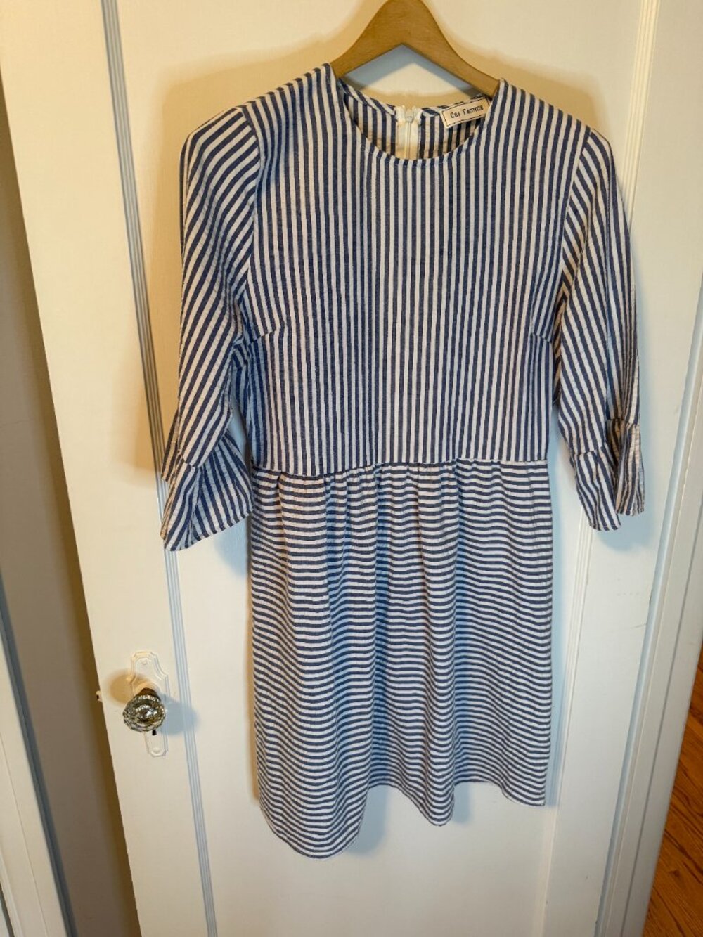 Ces Femme light cotton blue and white striped dress.